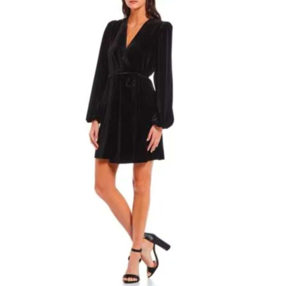 Gianni Bini Velvet Wrap Dress Size L Black Long Sleeve
